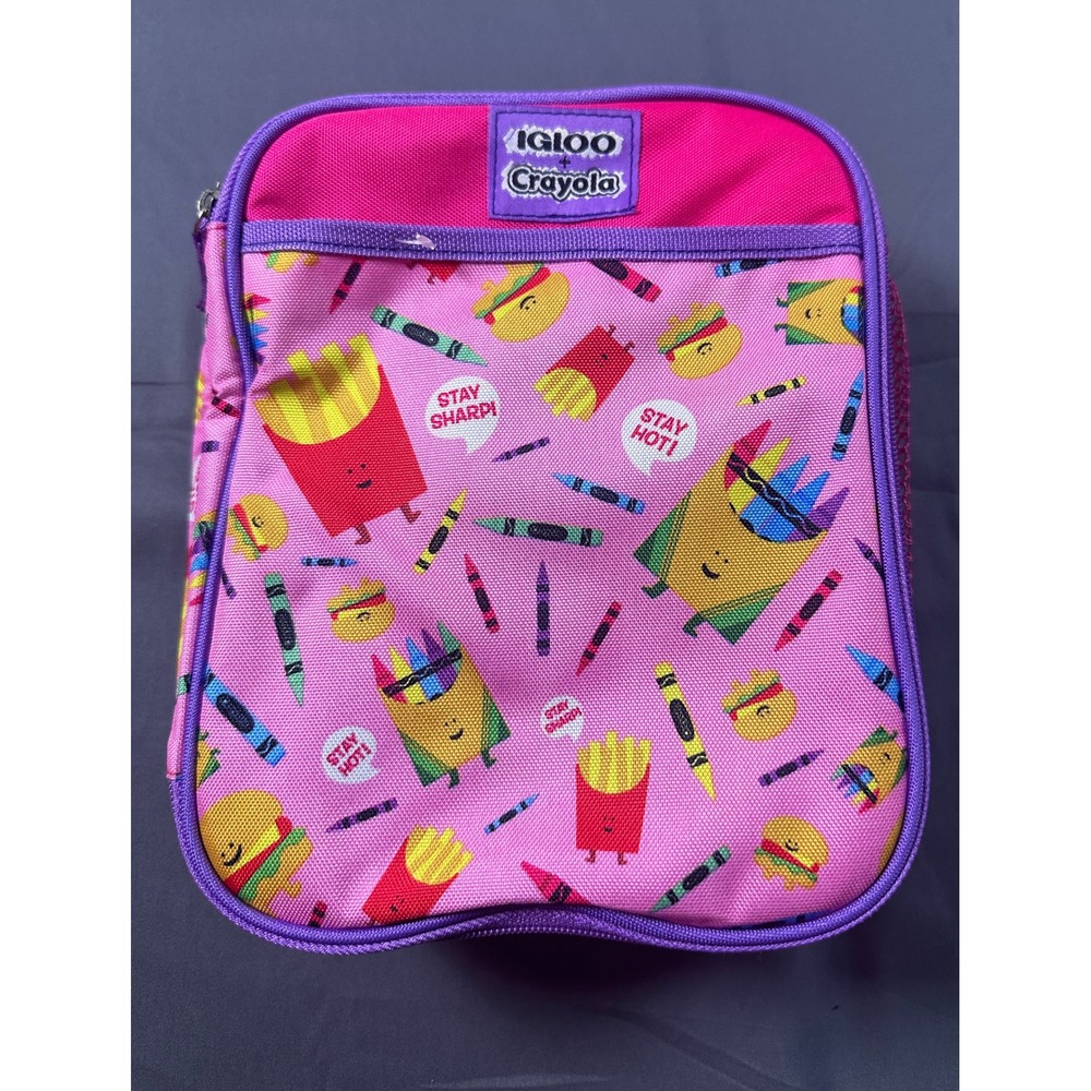 Igloo Crayola Stay Sharp Insulated Lunch Box Bag Pink Food‎ Crayon Print-Rare